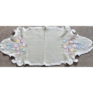 Embroidered Doily Runner Dresser Scarf Multi Colored Very‎ Pretty Vintage 1930's